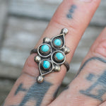 Vintage Sterling Turquoise Cluster Ring 5
