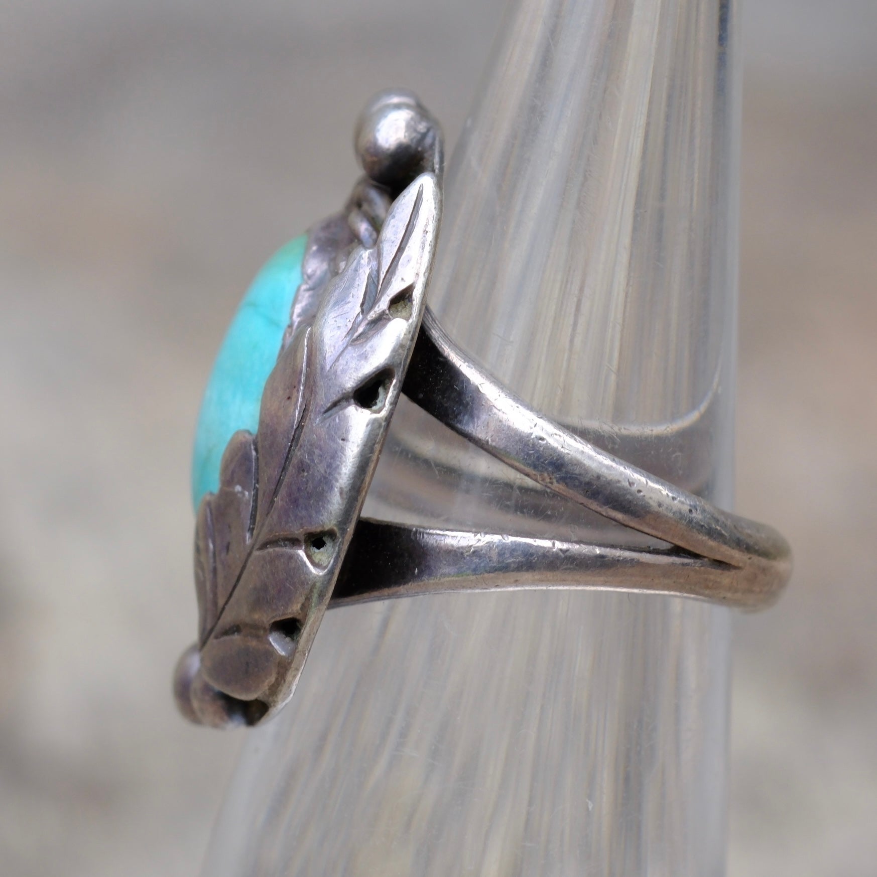 Vintage Sterling Turquoise Feather Ring 3.75