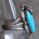 Vintage Sterling Turquoise Feather Ring 8