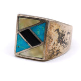 Vintage Sterling Multistone Inlay Ring 10.75