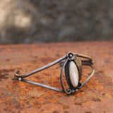 Vintage Sterling Mother Of Pearl Feather Cuff Bracelet