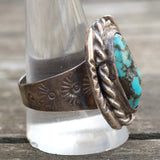 Vintage Sterling Turquoise Stamped Band Ring 12