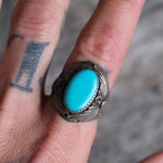 Vintage Sterling Turquoise Feather Ring 9.5