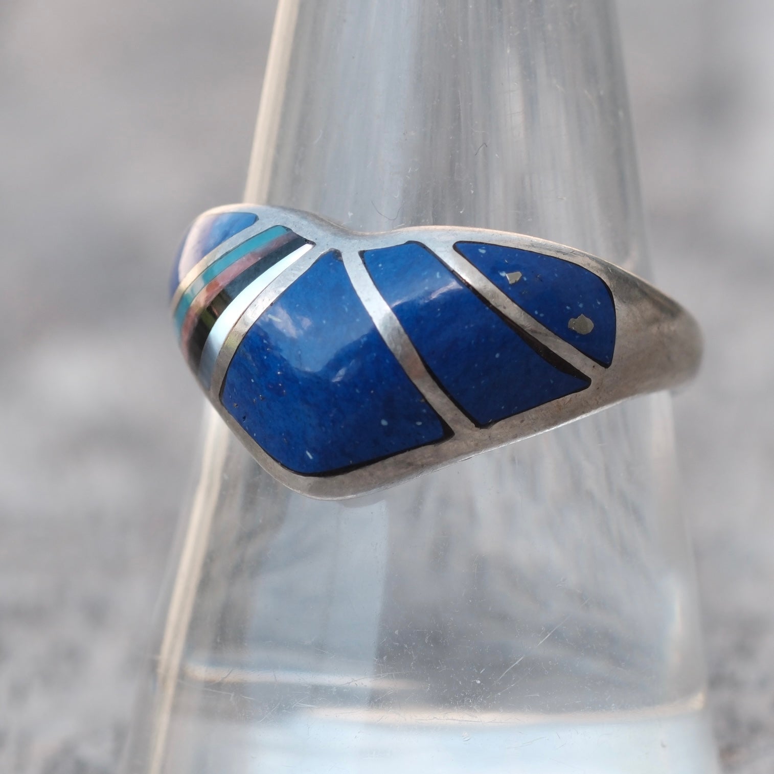 Vintage Sterling Multistone Inlay Band Ring 8.5