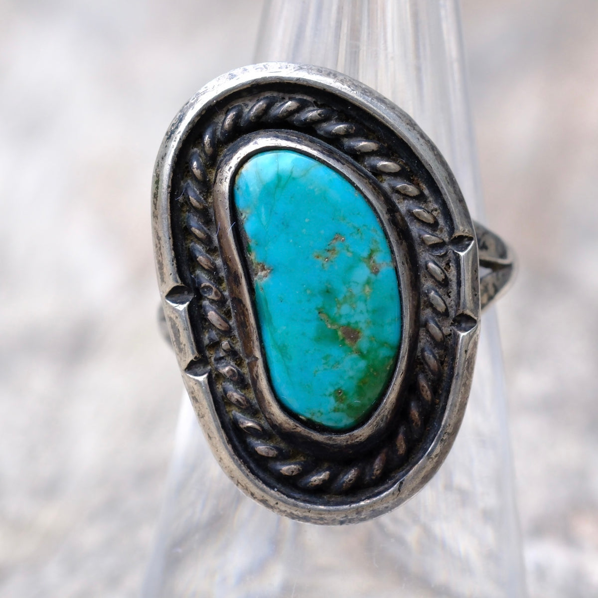Vintage Sterling Turquoise Roper Ring 7