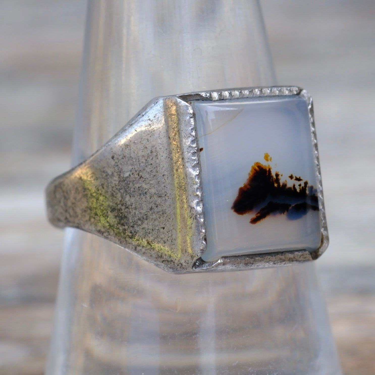 Vintage Sterling Agate Signet Ring 9