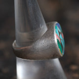 Vintage Sterling Multi Inlay Mosaic Ring 7.75