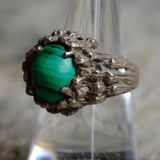 Vintage Sterling Malachite Brutalist Ring 8.5