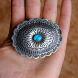 Vintage Sterling Stamped Turquoise Concho Belt Buckle