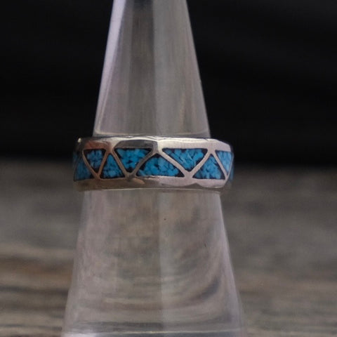 Vintage Sterling Crushed Turquoise Inlay Band Ring 7.25