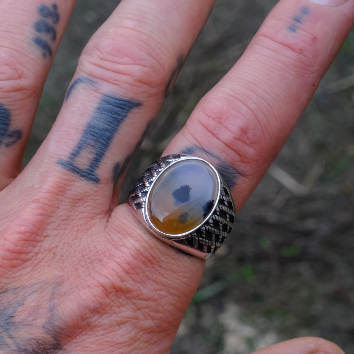 Vintage Sterling Agate Ring 10.5