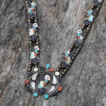Vintage Sterling Zuni Hummingbird Squash Blossom Necklace 28"