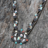 Vintage Sterling Zuni Hummingbird Squash Blossom Necklace 28"