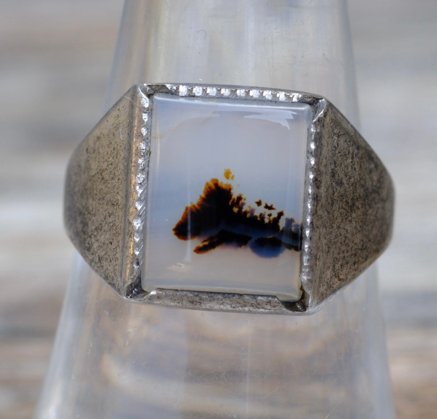 Vintage Sterling Agate Signet Ring 9
