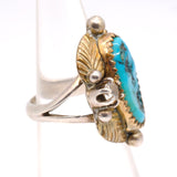 Vintage Sterling Turquoise and CZ Feather Ring 3.25