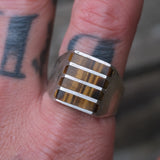 Vintage Sterling Tigers Eye Inlay Striper Ring 11.5