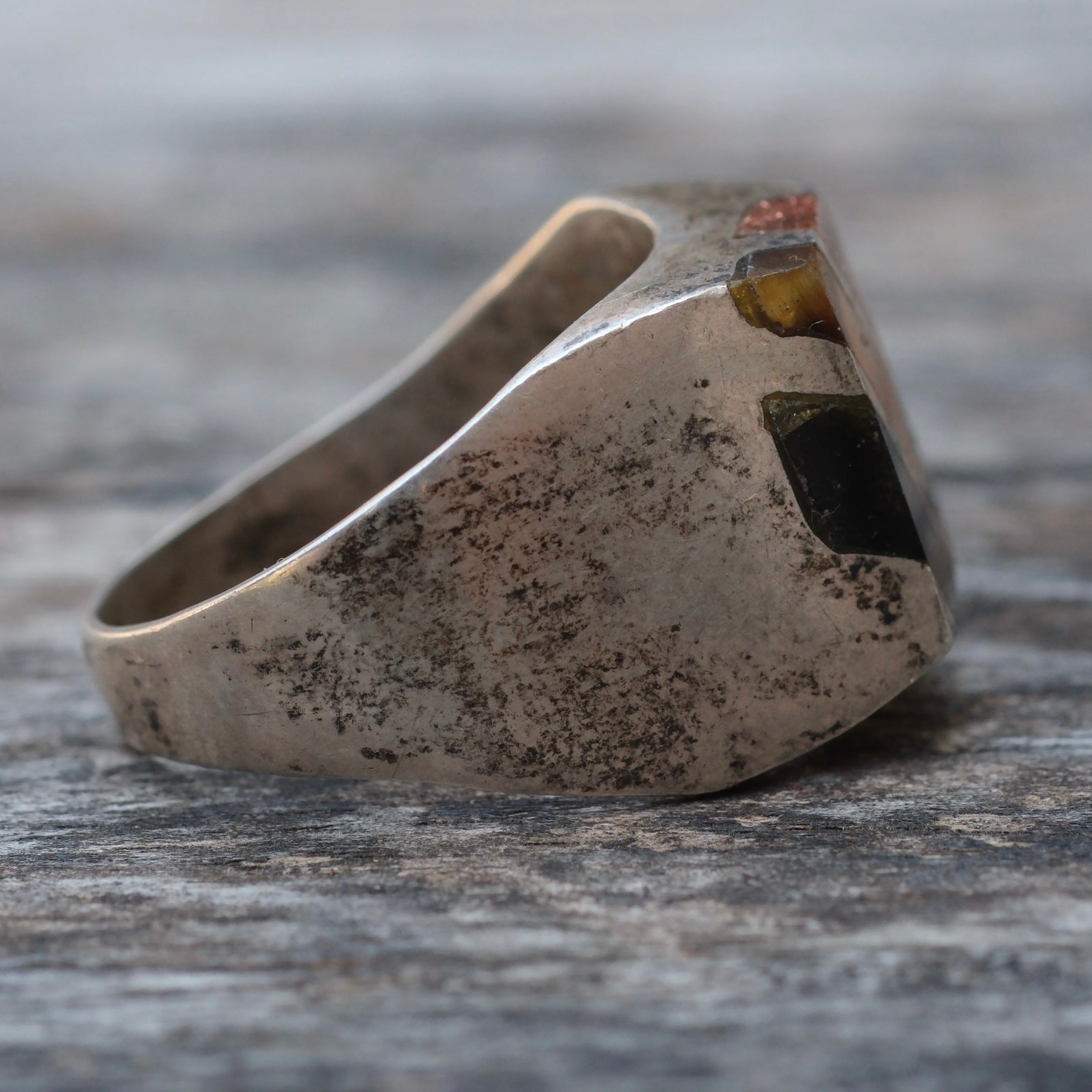 Vintage Sterling Multistone Inlay Ring 11.5