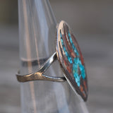 Vintage Sterling Turquoise and Coral Bear Paw Ring 6.25