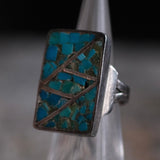 Vintage Sterling Turquoise Chip Inlay Ring 4.5