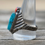 Vintage Sterling Turquoise and Coral Ring 12