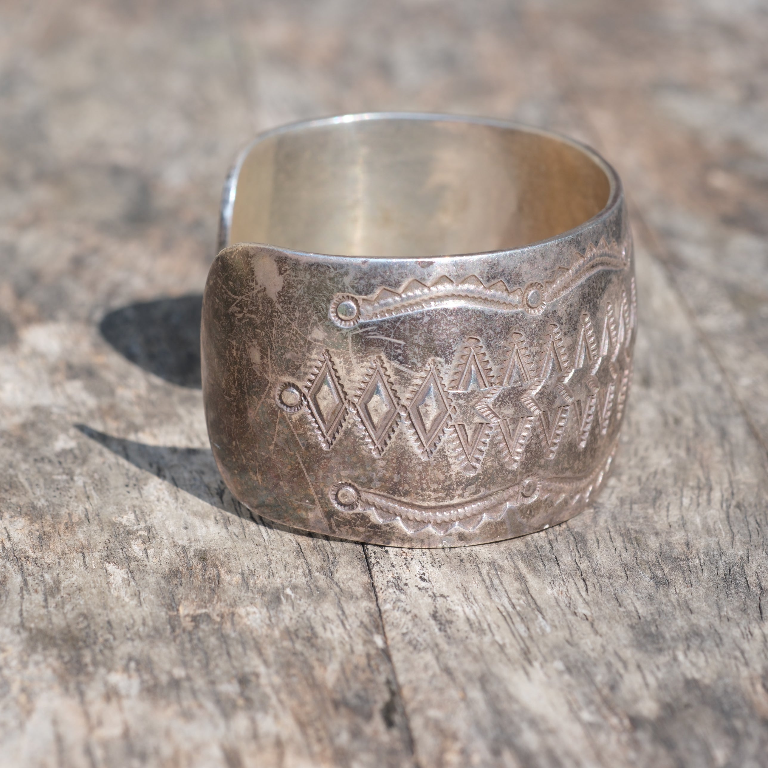 Vintage Sterling Silver Wide Stamped Cuff
