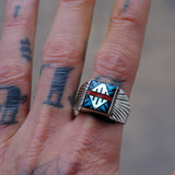 Vintage Sterling Zuni Inlay Ring 14.75