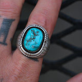 Vintage Sterling Turquoise Ribbed Band Ring 10.25