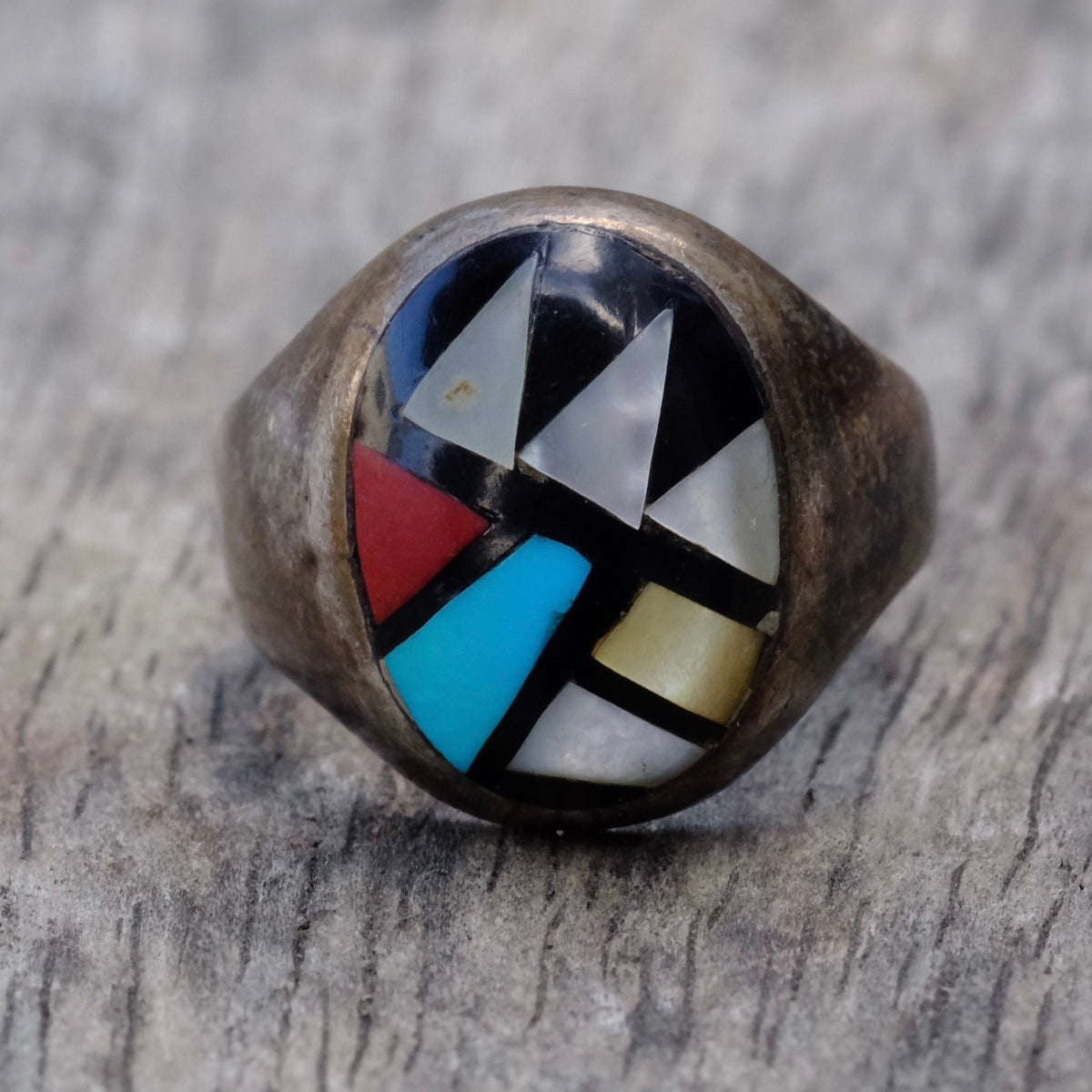 Vintage Sterling Zuni Inlay Ring 8.75