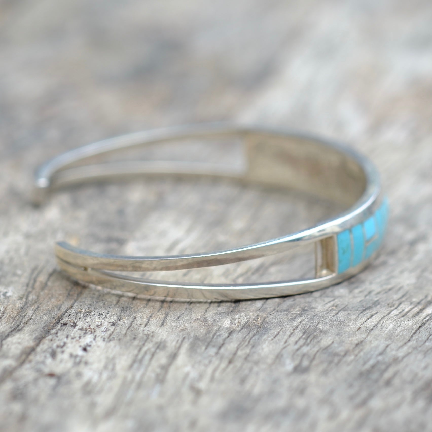 Vintage Sterling Silver Turquoise Inlay Cuff Bracelet