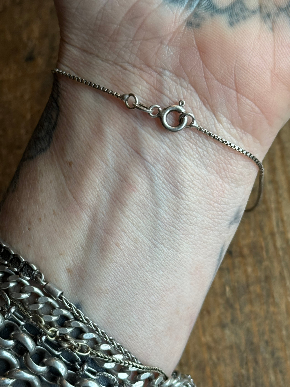 Vintage Sterling Silver Box Chain Heart Bracelet