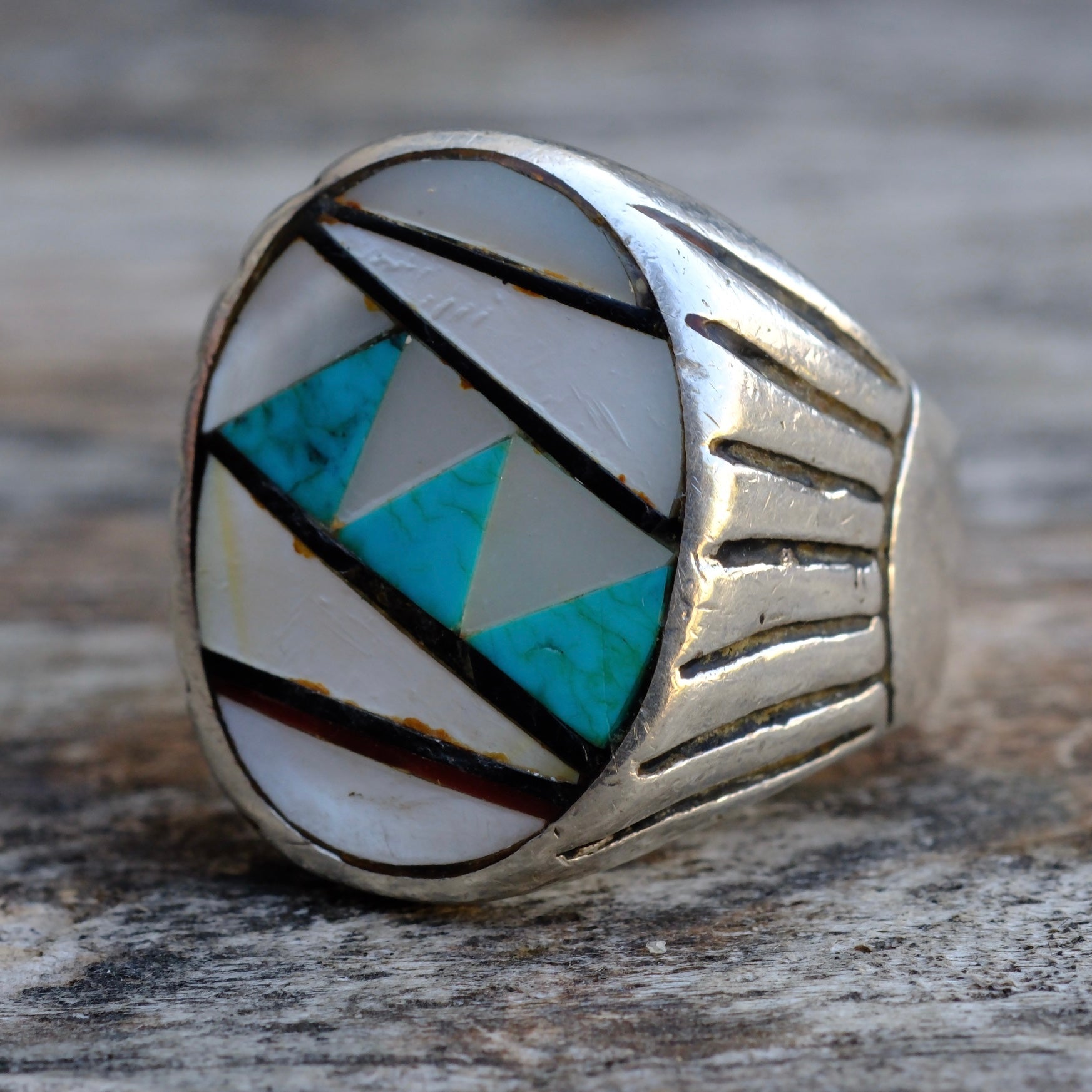 Vintage Sterling Multistone Inlay Ring 9.75