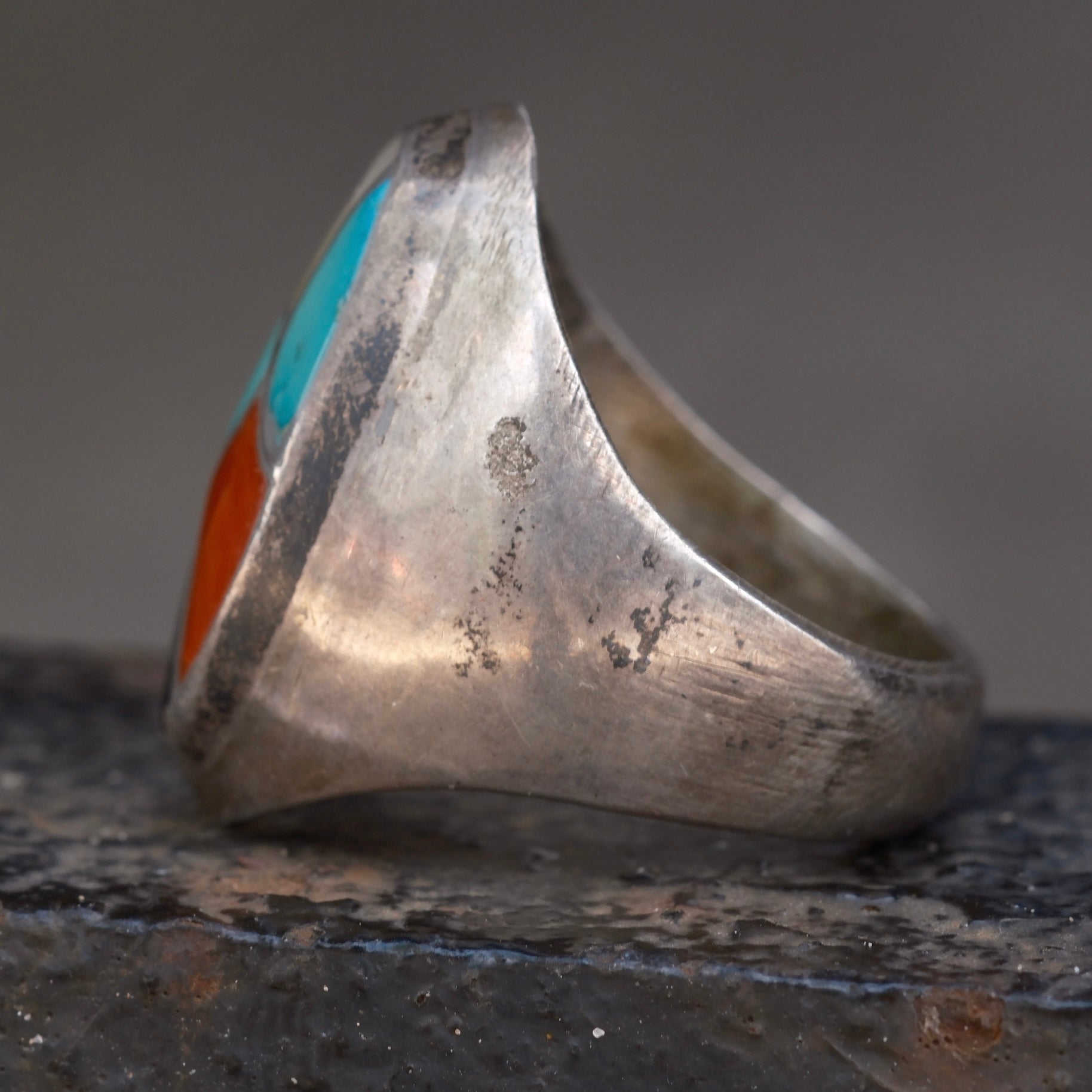 Vintage Sterling Multistone Inlay Fish Scale Ring 12
