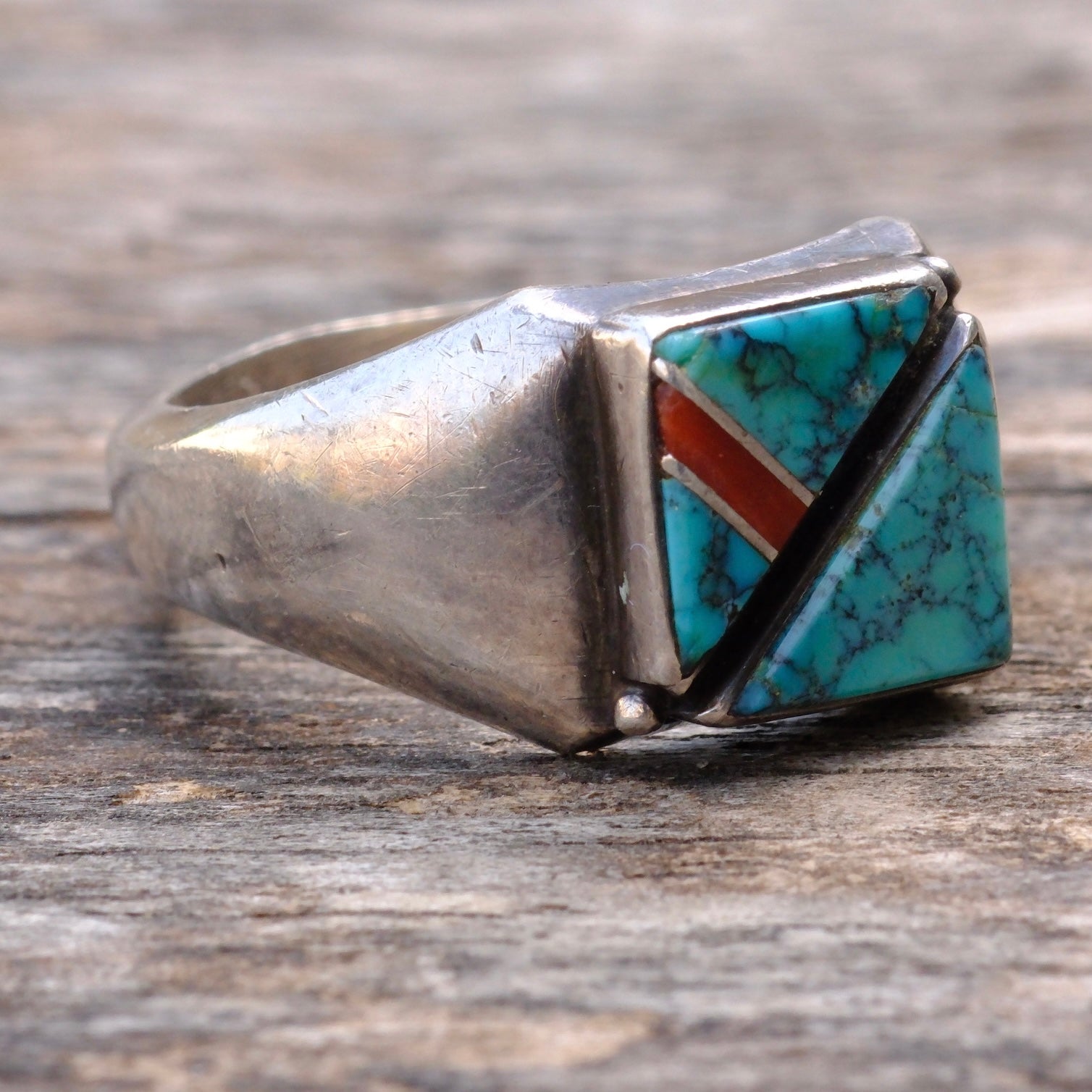 Vintage Sterling Multistone Inlay Ring 10.75