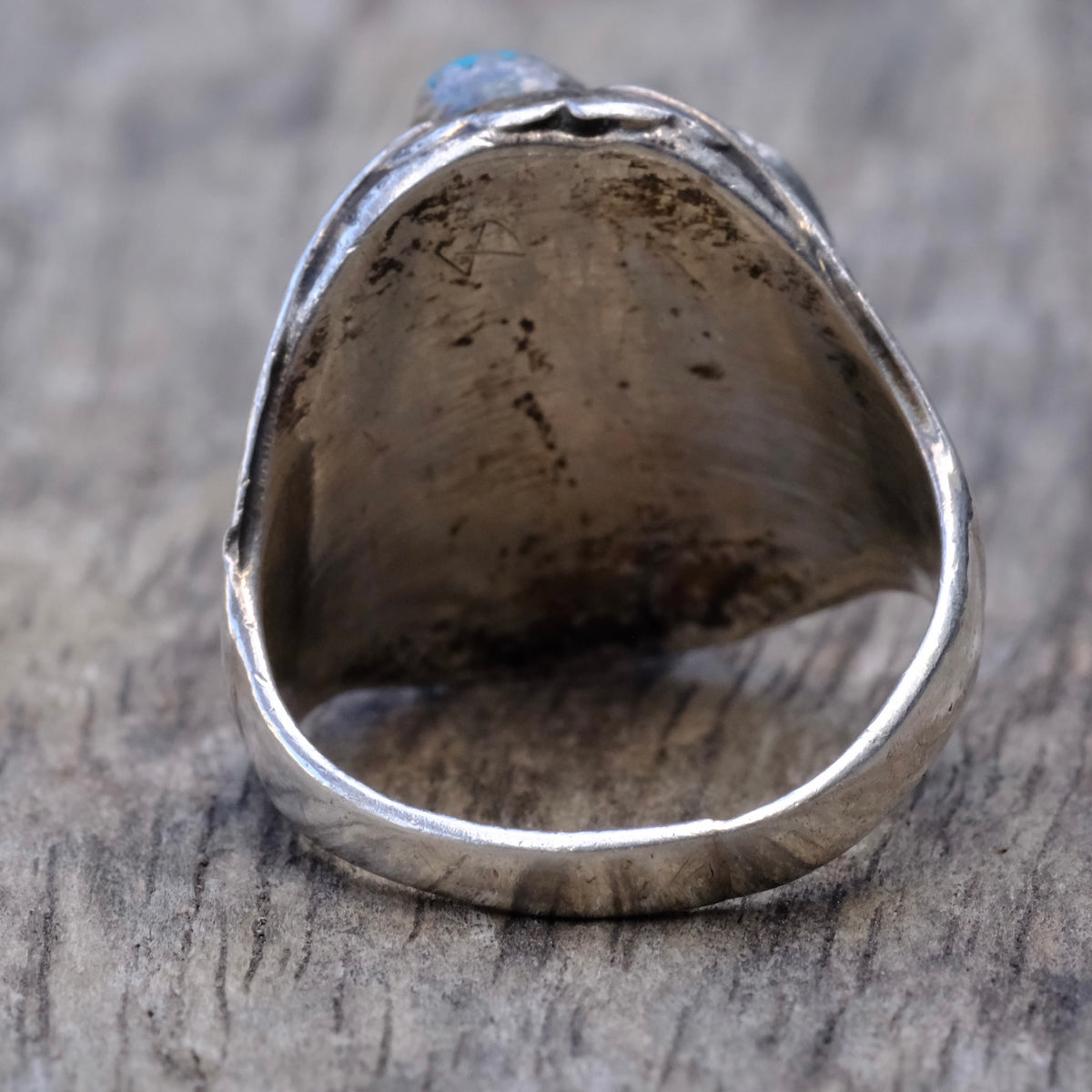 Vintage Sterling Turquoise and Coral Buffalo Ring 10.5