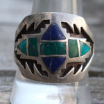 Vintage Sterling Turquoise and Lapis Inlay Band Ring 11