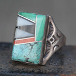 Vintage Sterling Multistone Inlay Stamped Band Ring 11.75