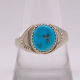 Vintage Sterling Turquoise Stamped Band Ring 10.75
