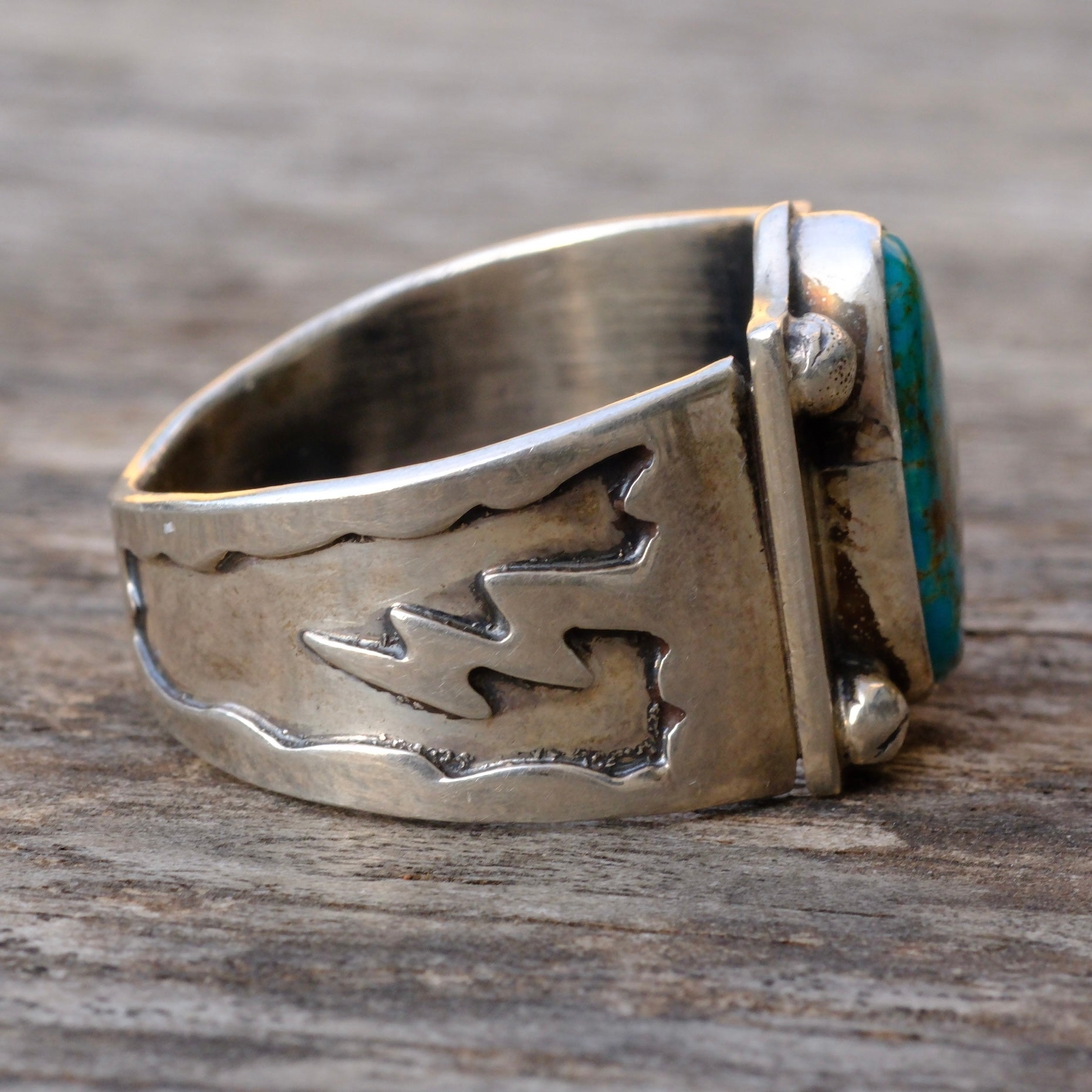 Sterling Silver Stamped Band Turquoise Ring 13.75