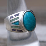 Vintage Sterling Inlay Turquoise and Inlay Ring 9