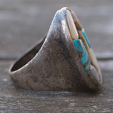 Vintage Sterling Turquoise Mother Of Pearl Ring 10.25