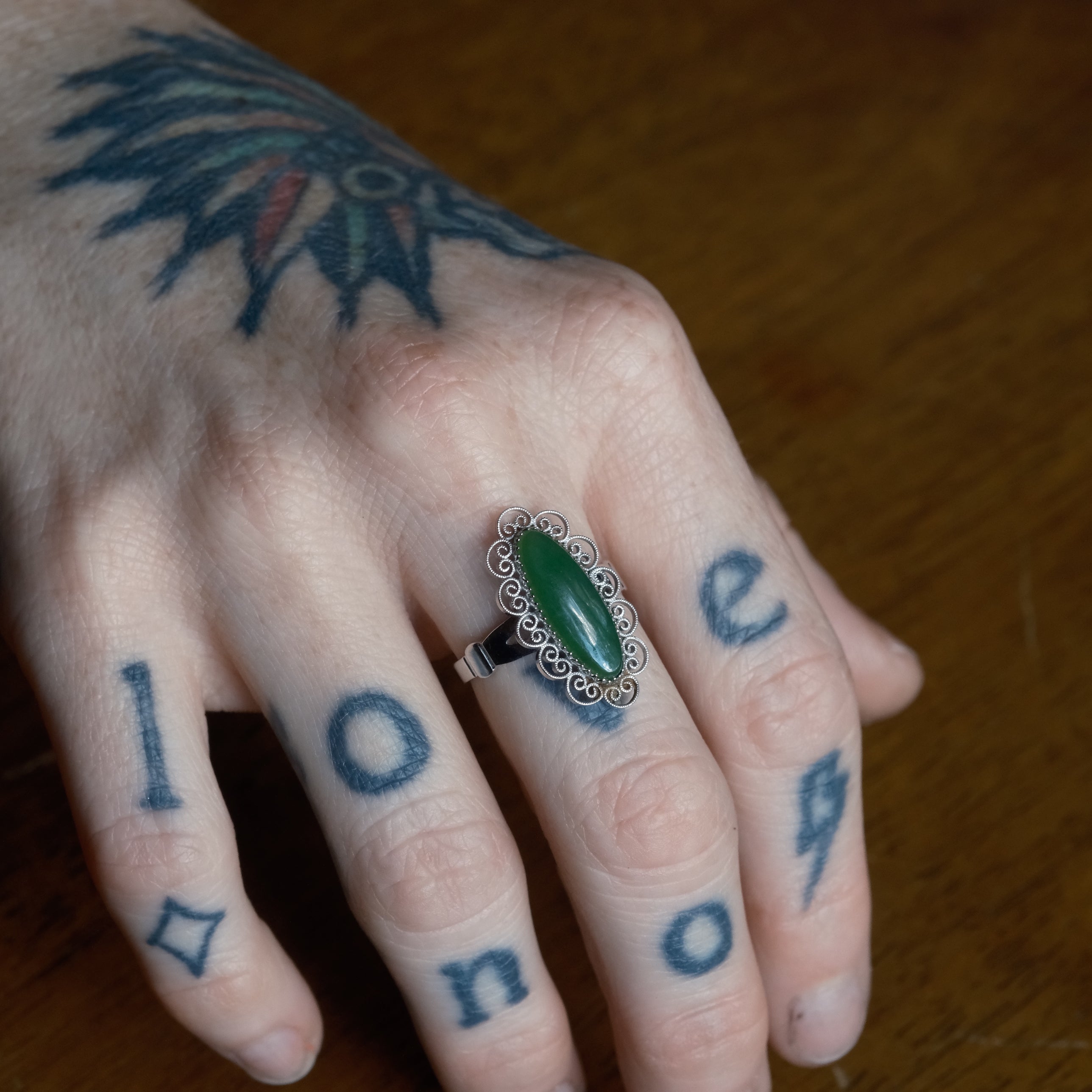 Vintage Sterling Green Carnelian Ring 7.75