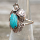 Vintage Sterling Turquoise Feather Ring 6.75