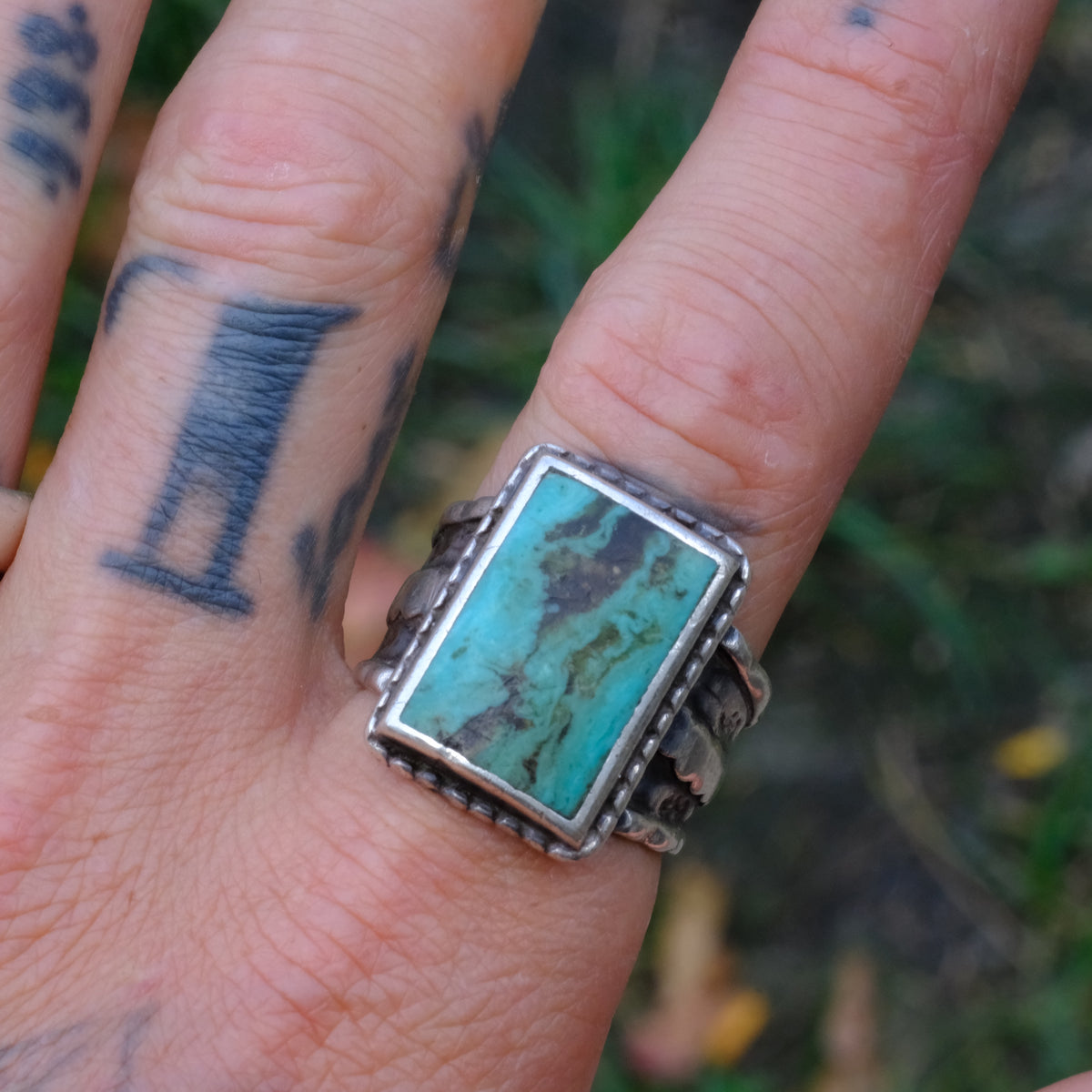 Vintage Sterling Turquoise Ring 11.5