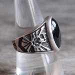 Vintage Sterling Onyx Thunderbird Ring 10