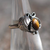 Vintage Sterling Tigers Eye Feather Ring 4.25