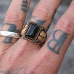 Vintage Sterling Onyx Feather Signet Ring 11