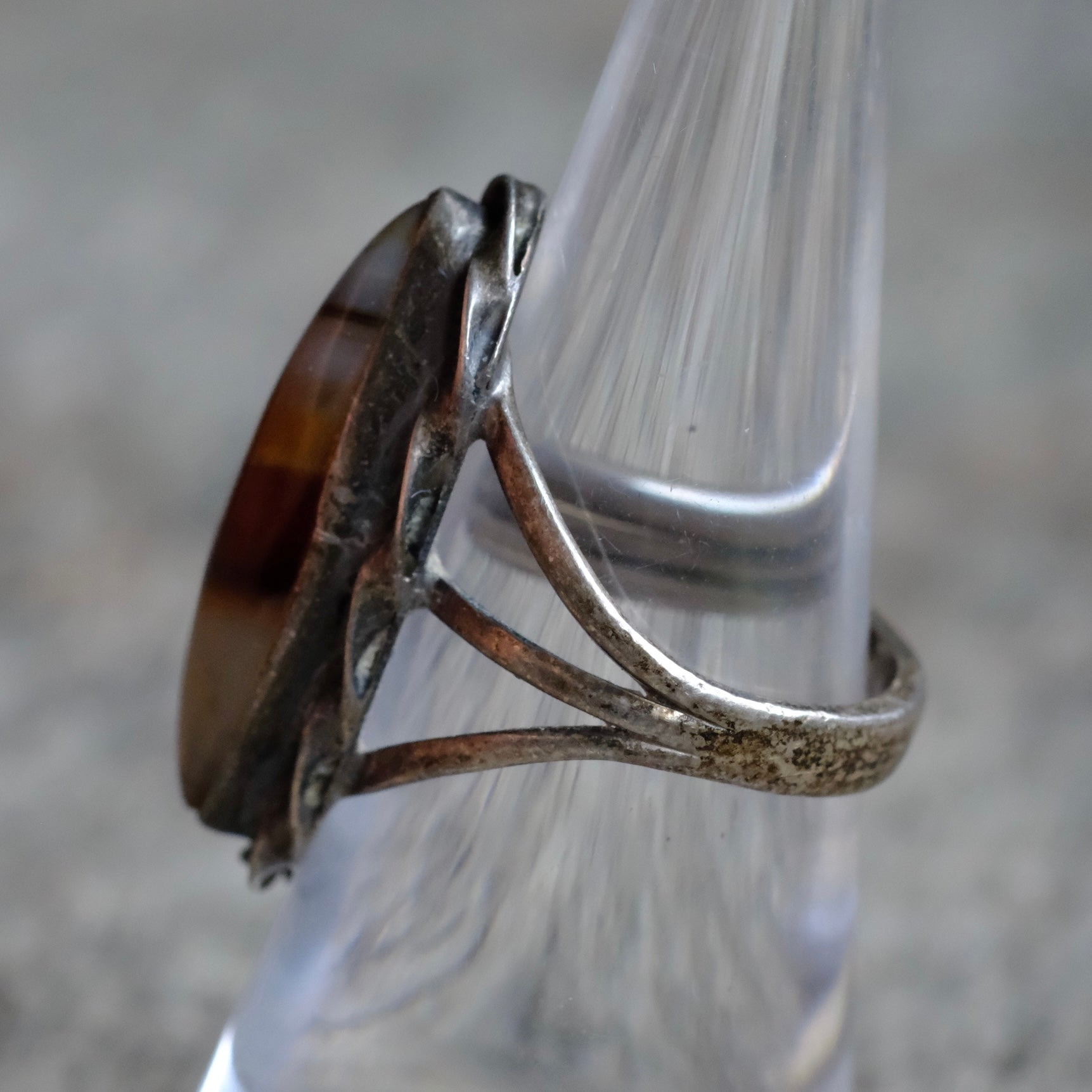 Vintage Sterling Agate Roper Ring 6.5