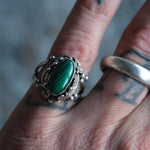 Vintage Sterling Malachite Feather Ring 7