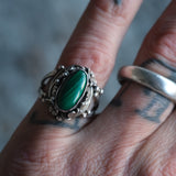 Vintage Sterling Malachite Feather Ring 7