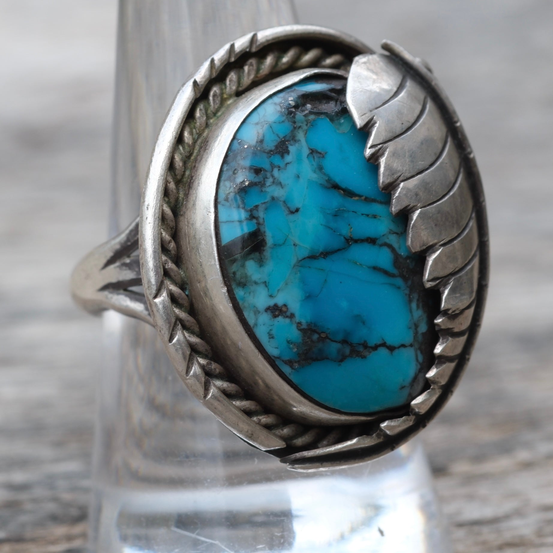 Vintage Sterling Turquoise Feather Ring 9.25